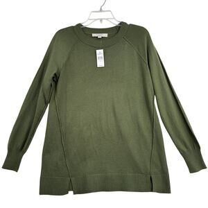Loft Sweater Womens Size XS Olive Green Crew Neck Pullover Fine Knit Long Sleeve